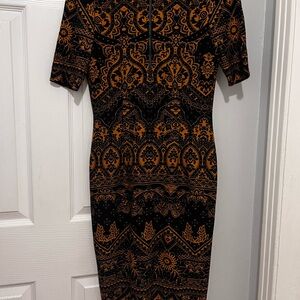 W by Worth Black and Orange Midi Dress